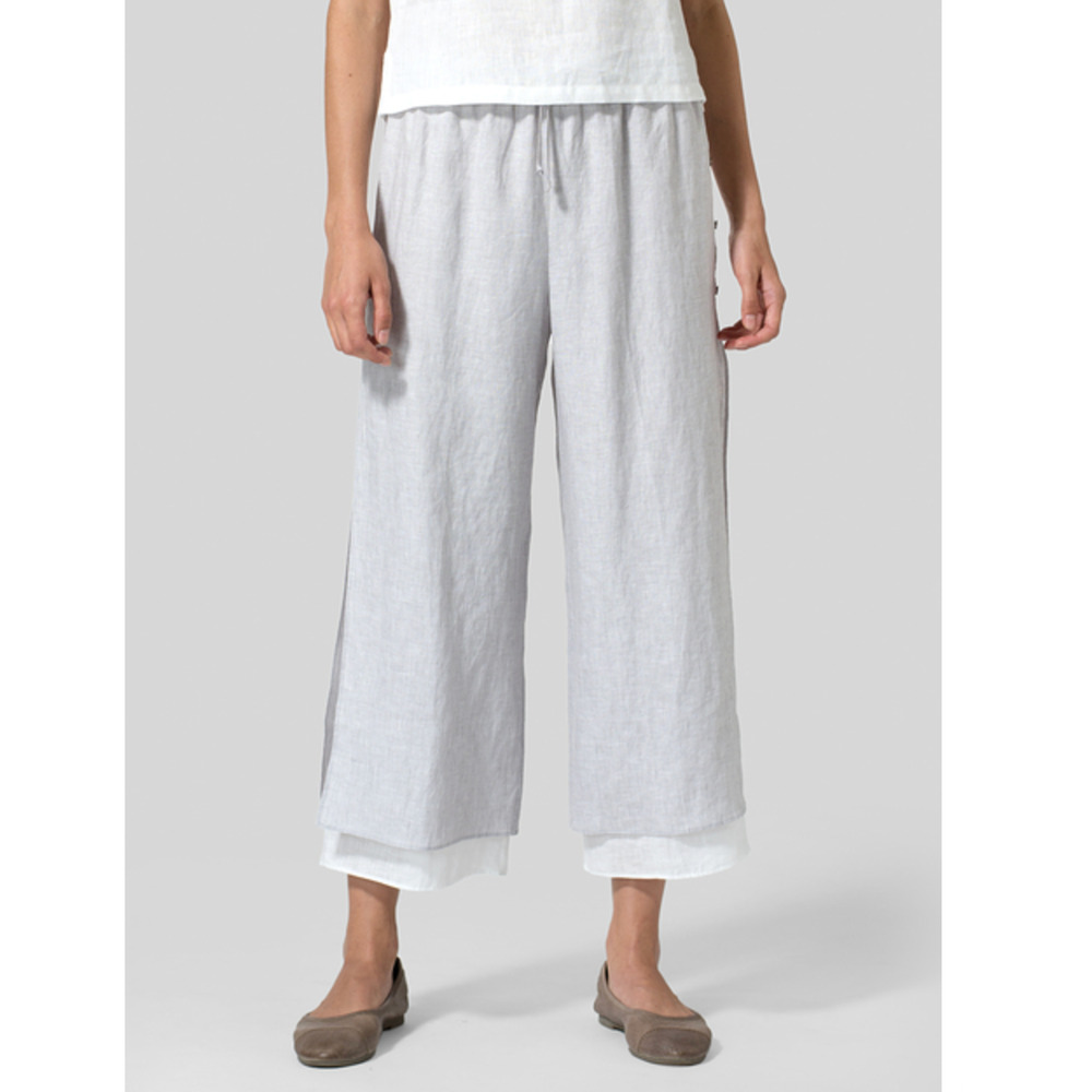 VIVID 100% Linen Double Layer Statement Cropped pant sea shell button Size-L - Picture 2 of 13